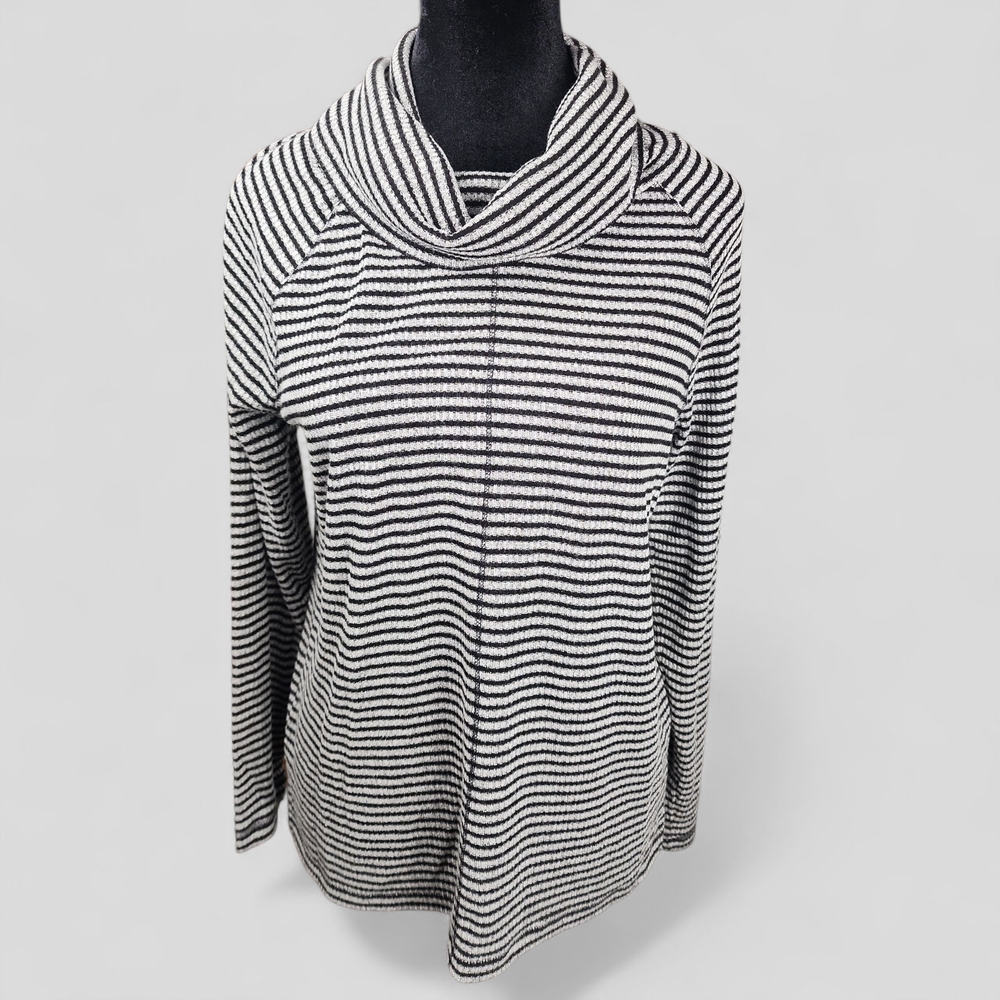 WEEKENDS BY CHICO'S | Black and White Striped Cowl Neck Sweater‎ | M
